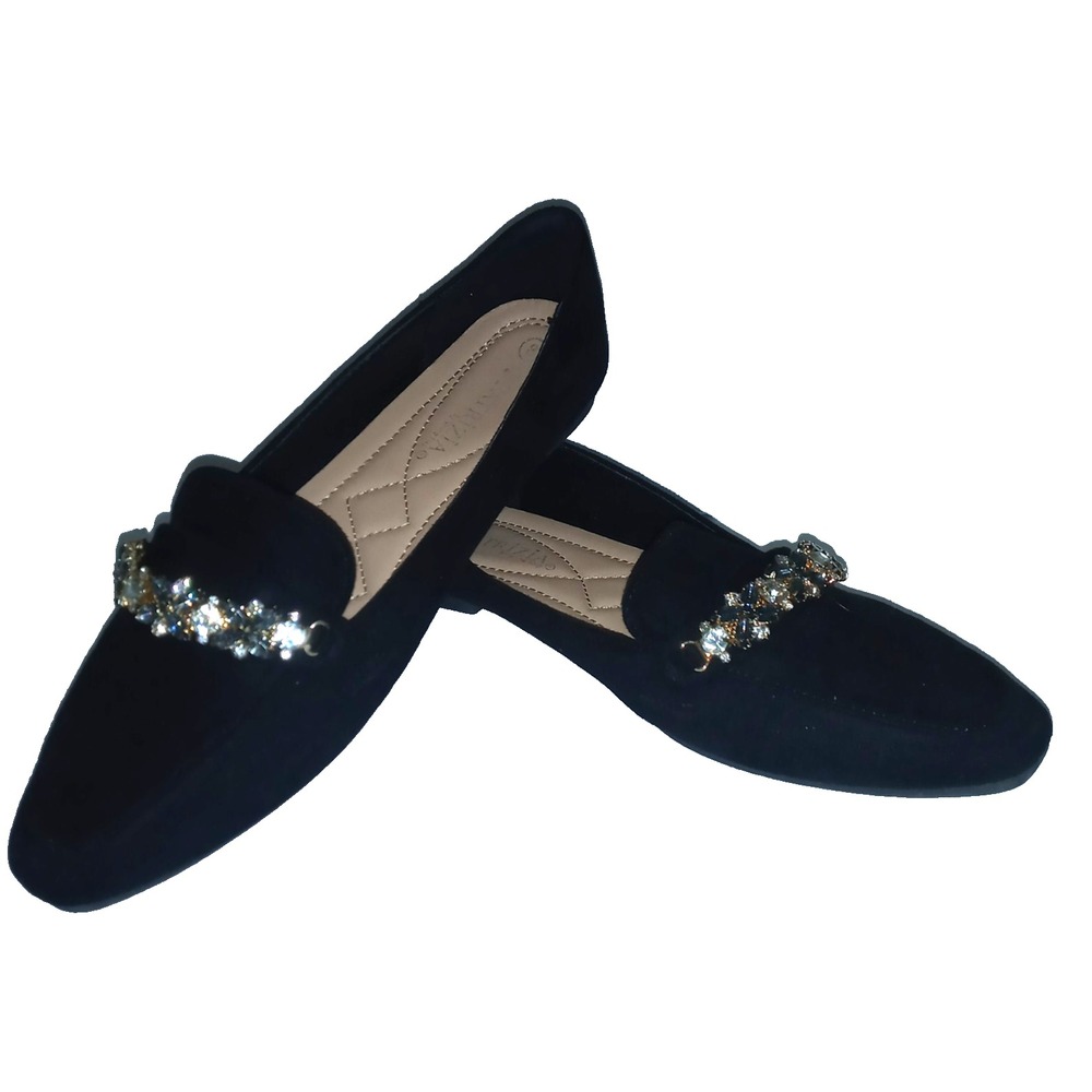 Patrizia by Spring Step sz 8 Black Loafers Rhinestone Bling Flowers "Kalorie"
